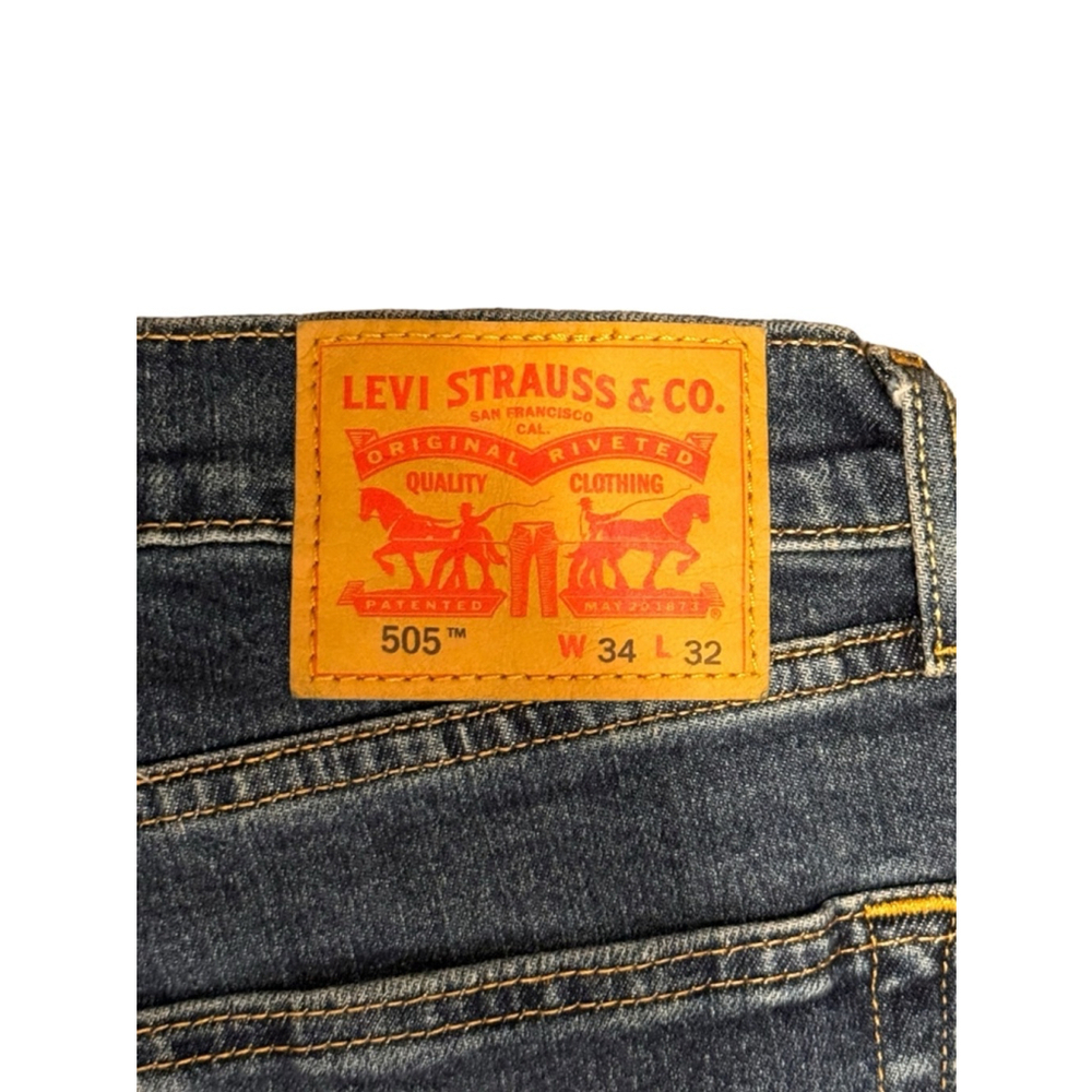 Levi's 505 Men’s Dark Wash Faded Blue Denim Jeans W34 L32​​​​​ - Picture 7 of 8